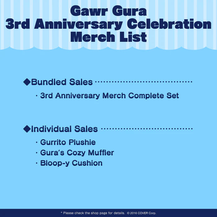 Hololive - Gawr Gura 3rd Anniversary Celebration Plush
